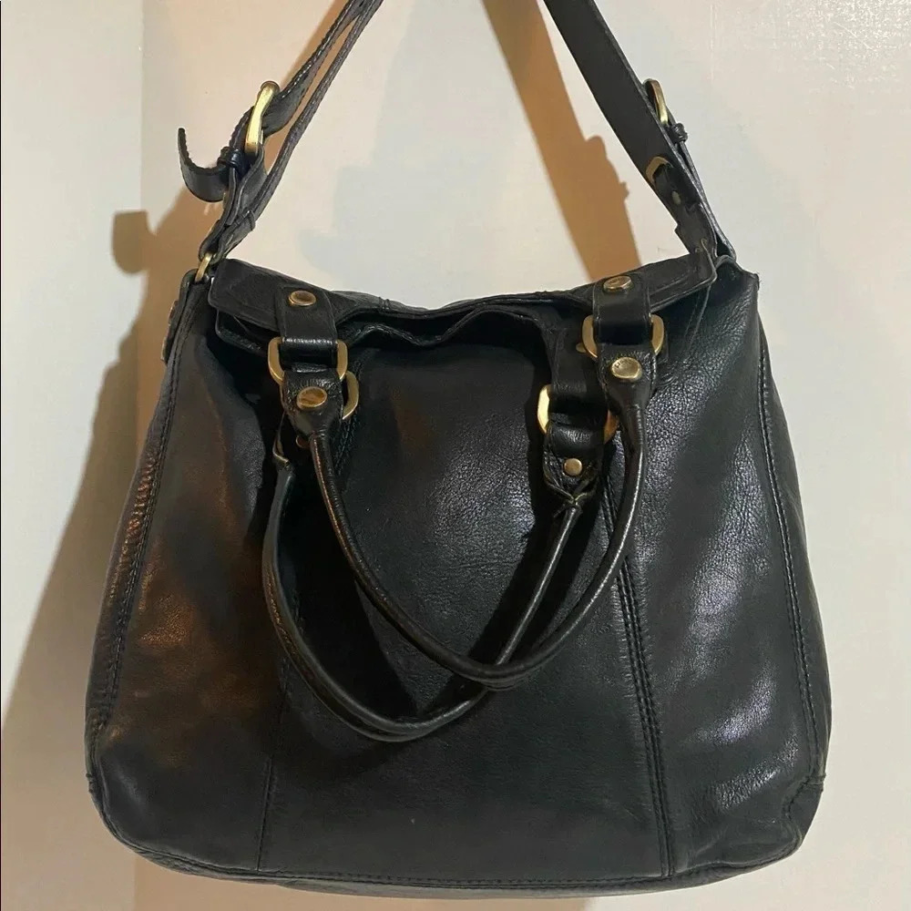 Theory black leather satchel handbag